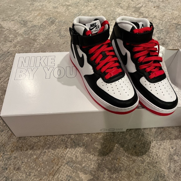 Custom Red Black and White Midtop AirForce1’s.